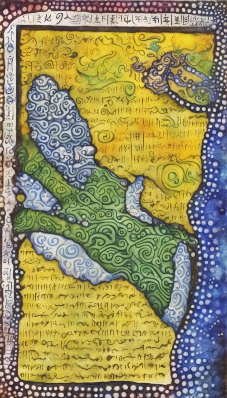 Mystical Diary Page with Organic Objects and Scroll