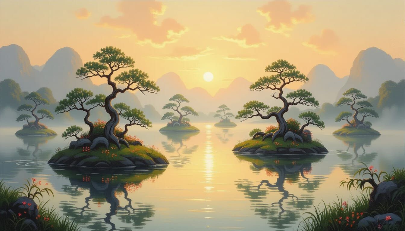 Impressionist Floating Islands with Glowing Flora