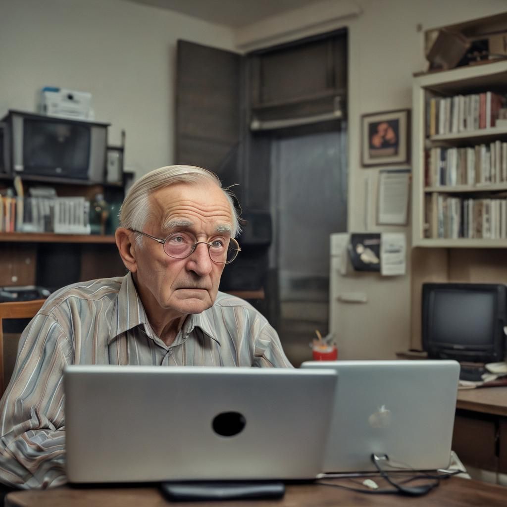 Elderly Man's Awkward Webcam Stare