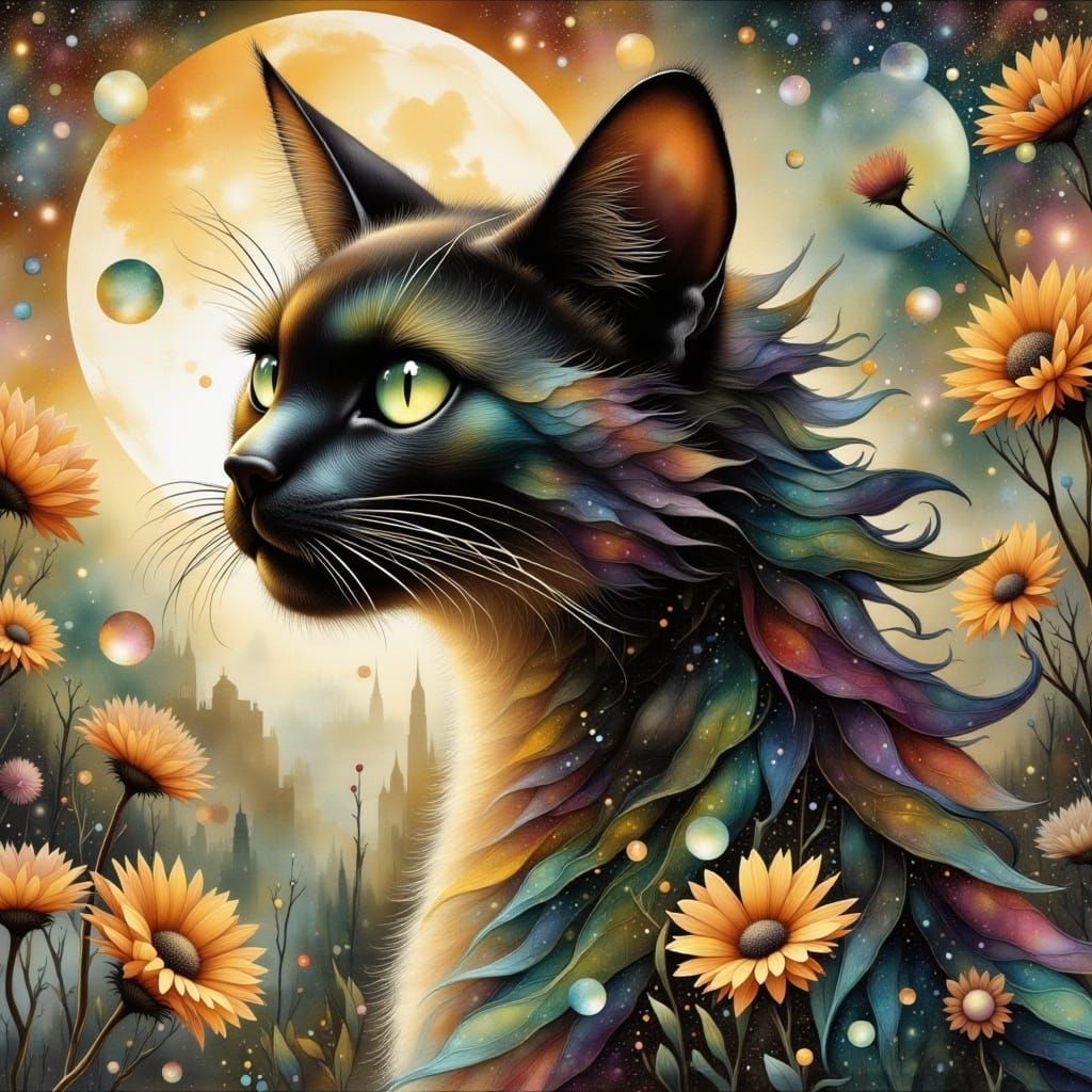 Cyberpunk Feline Dragon in Vibrant Glitch Art