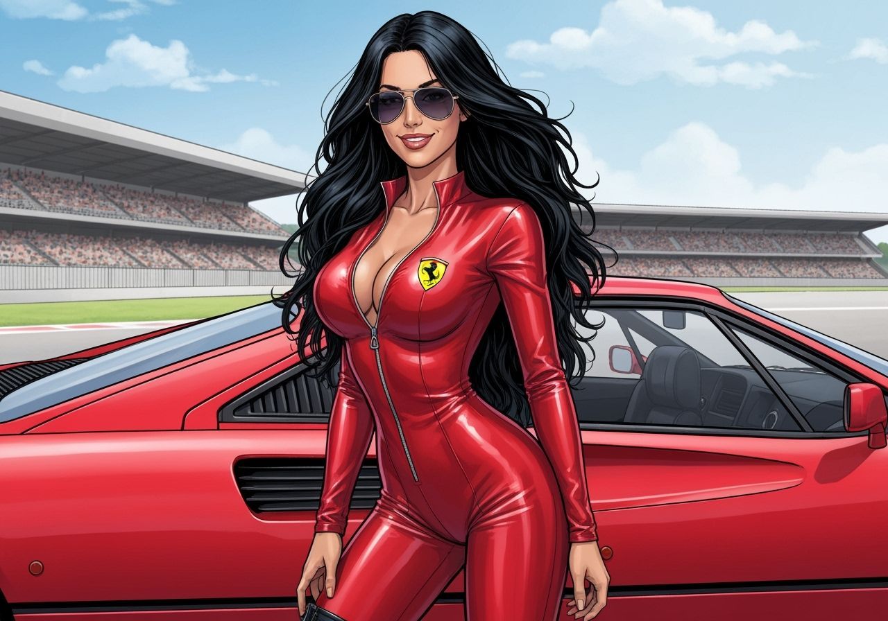 Italian Model with Ferrari in Comic Book Style