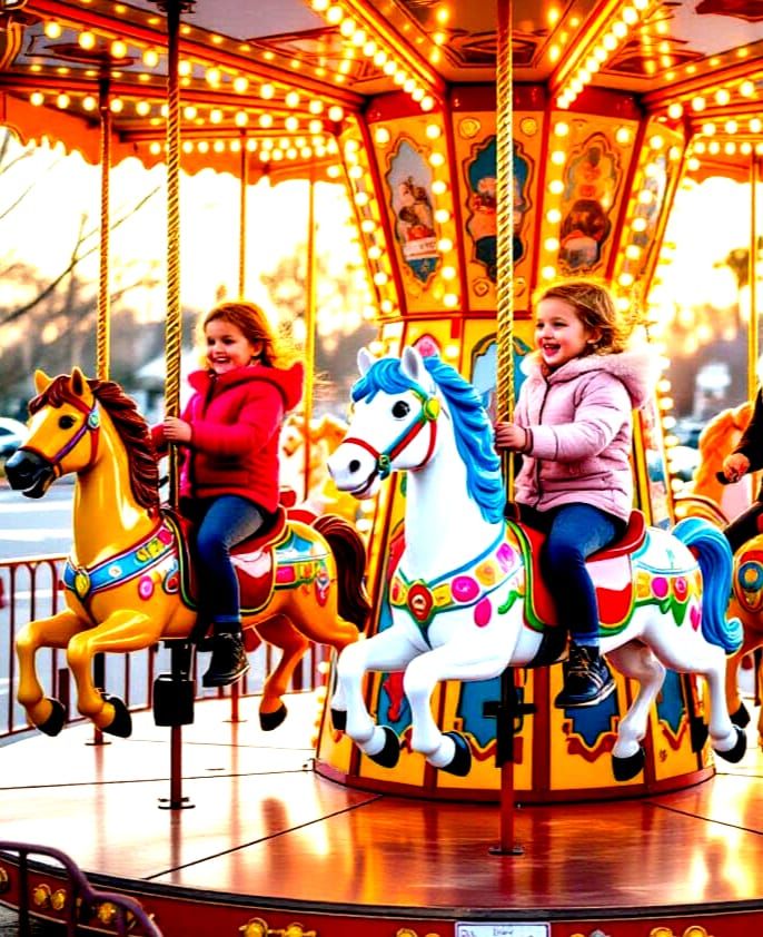 Brightly Colored Carousel Outside Bargain Store