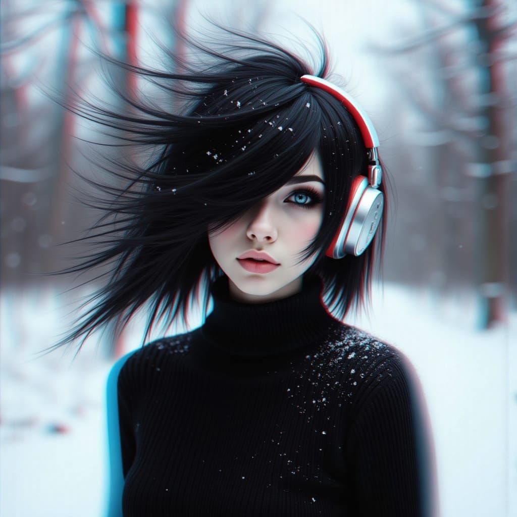 Goth Woman With Snowflakes and Glitch Effects