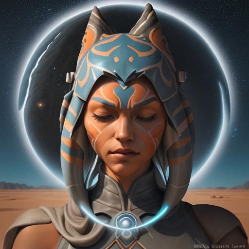 Ahsoka Tano Meditating in a Desert Landscape