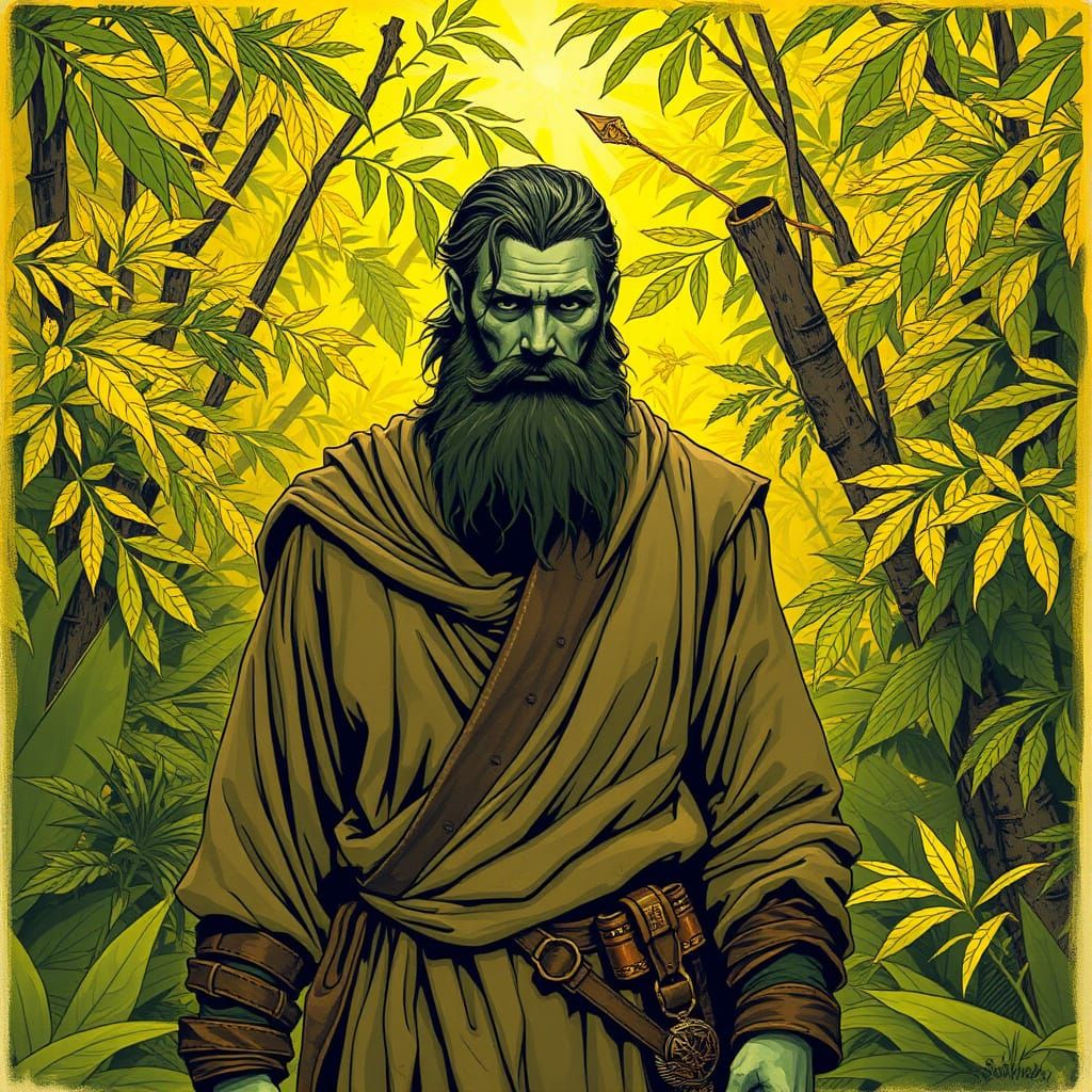 Green Man in Yellow Jungle, Digital Art