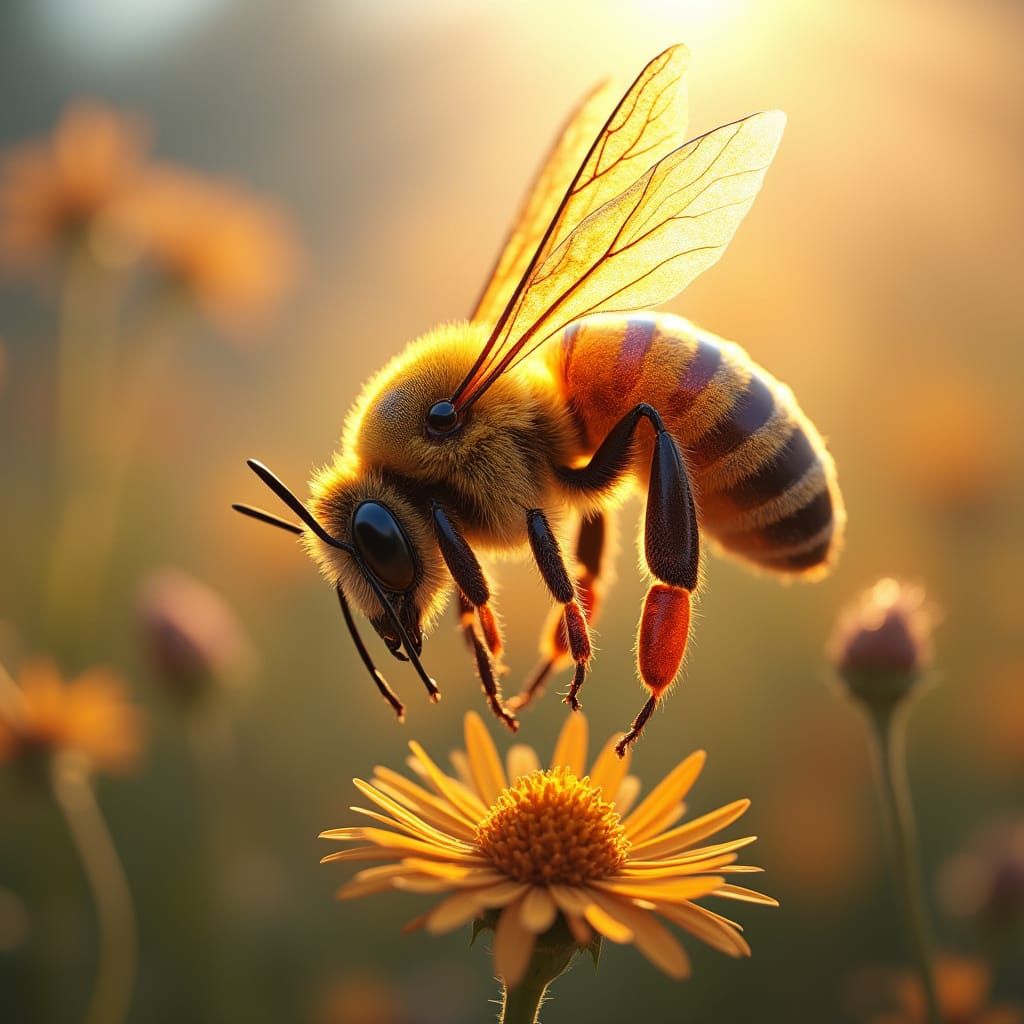 Iridescent Honeybee in Vibrant Wildflower Field