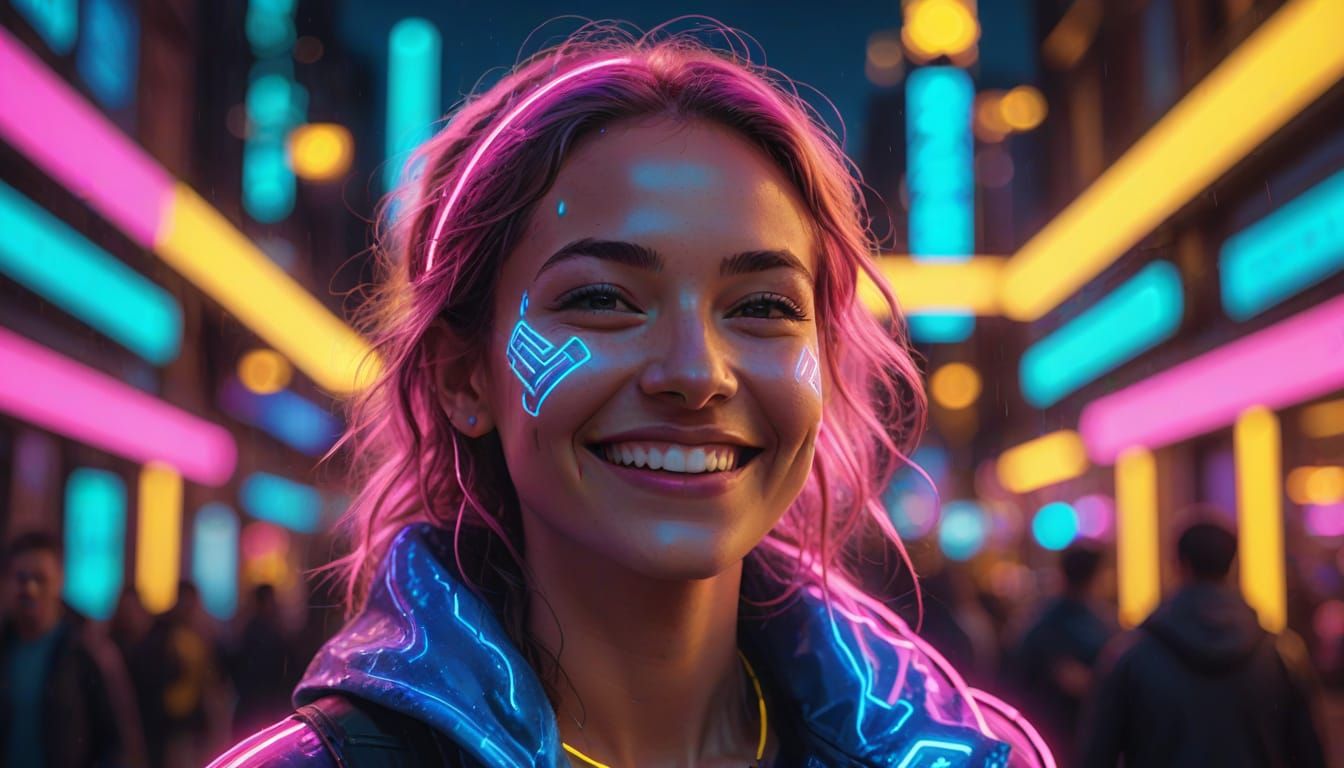 Neon Solarpunk Portrait in Chalk Art Style