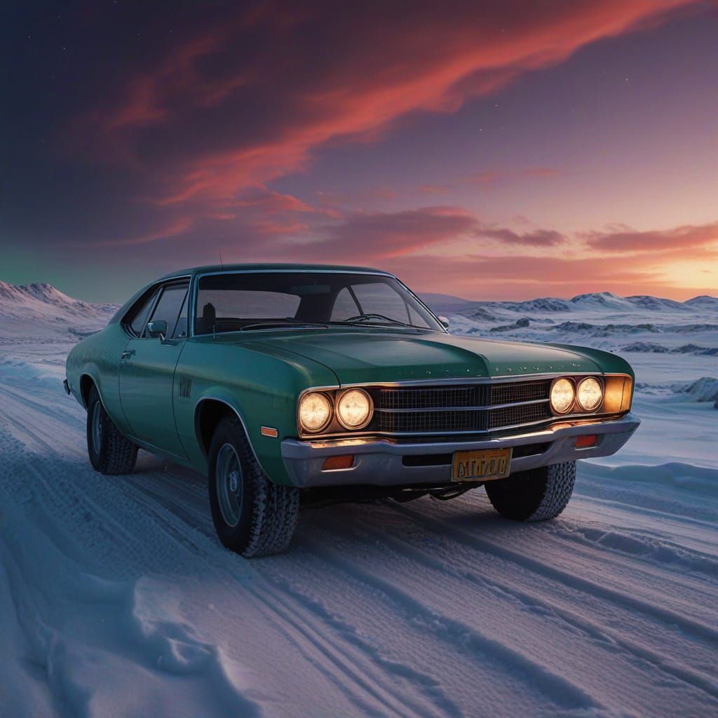 Ethereal Demon Car Speeds Across Arctic Tundra Under Aurora ...