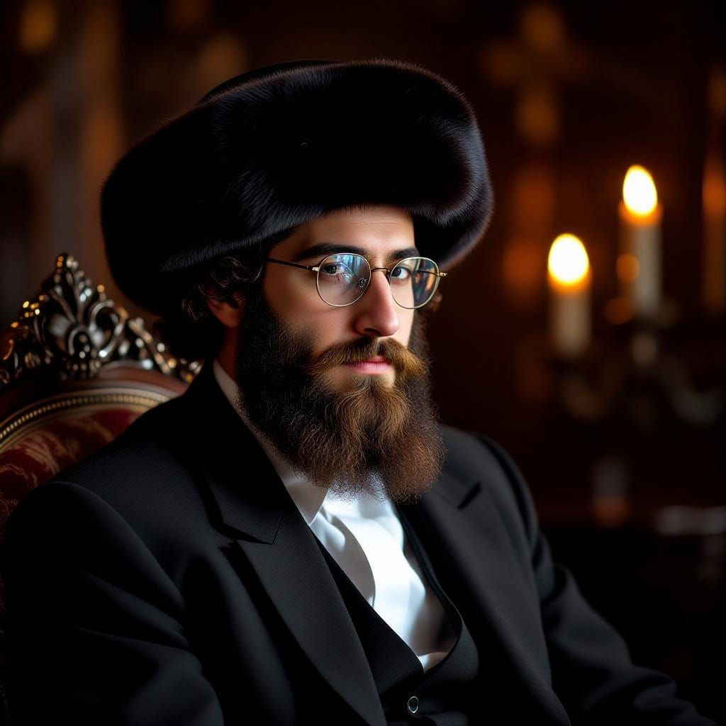Hasidic Man in Shtreimel Exuding Reverence