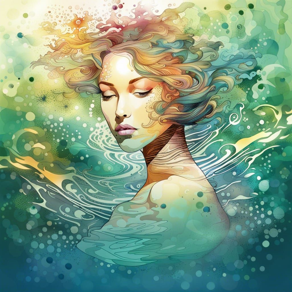 Enchanted Pond: A Watercolour Painting of a Woman