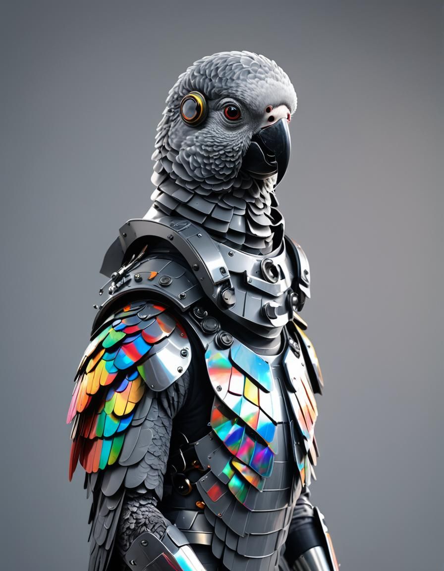 Cyborg African Grey Parrot in 3D Resolution