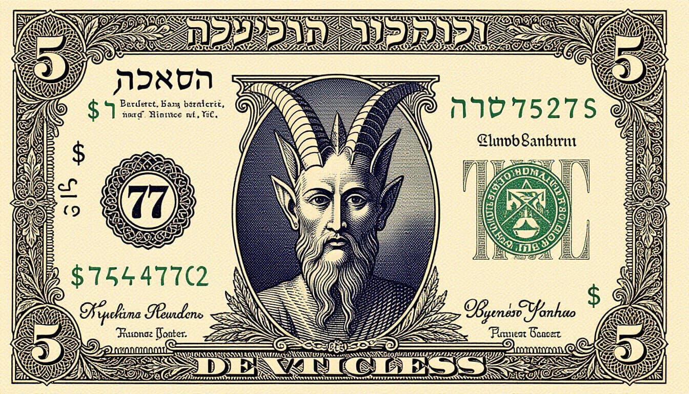 Kabbalistic Baphomet Currency Lithograph in Blue and Green