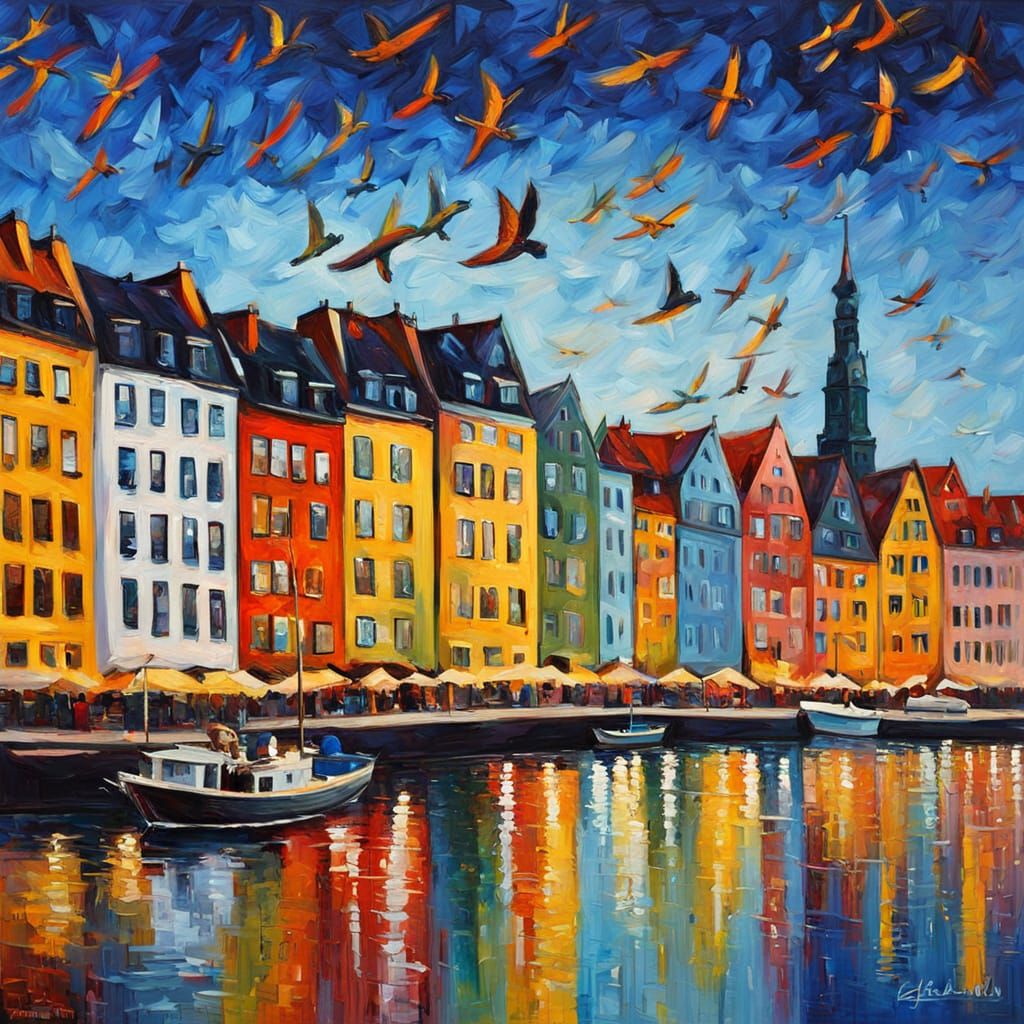 Vibrant Neo-Impressionist Oil Painting of Stockholm Cityscap...