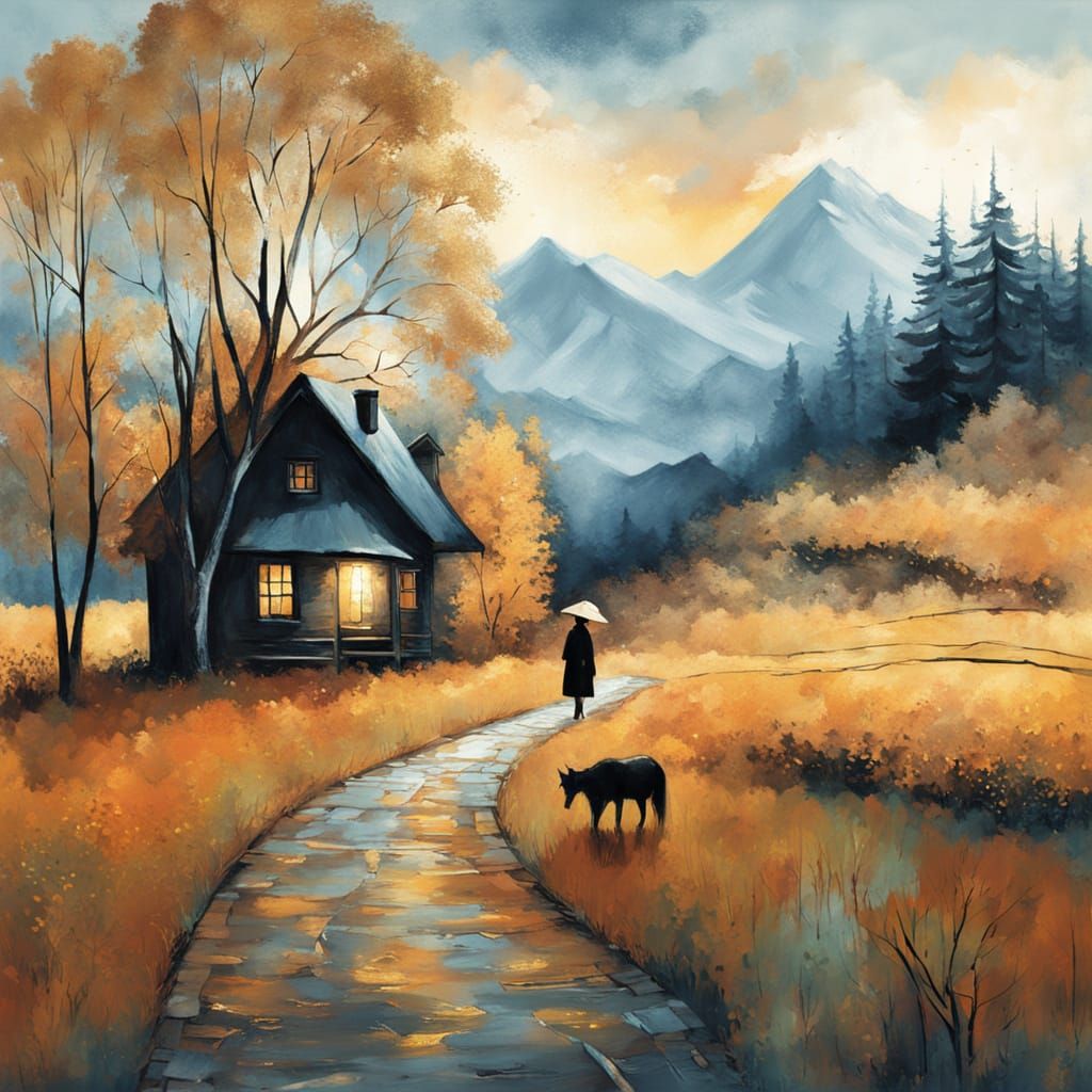 Autumn Forest Path at Dusk in Moody, Empesto Style