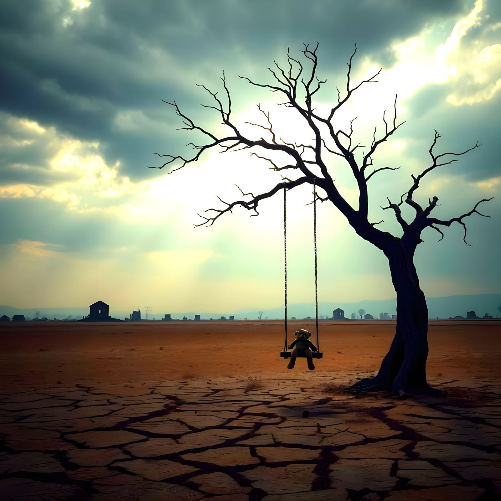 A Lonely Tree Stands as a Last Remnant of Life in a Barren,....