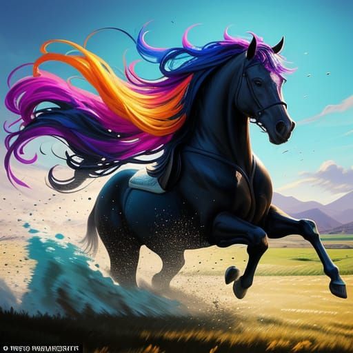 Vibrant Splash Art of a Galloping Horse