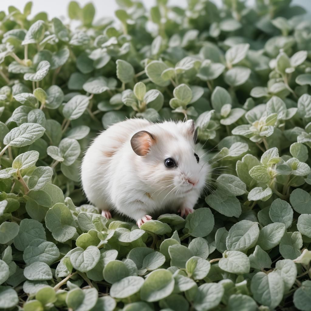 Mint Plush Hamster in Leaves: Macro Cinematic Photo