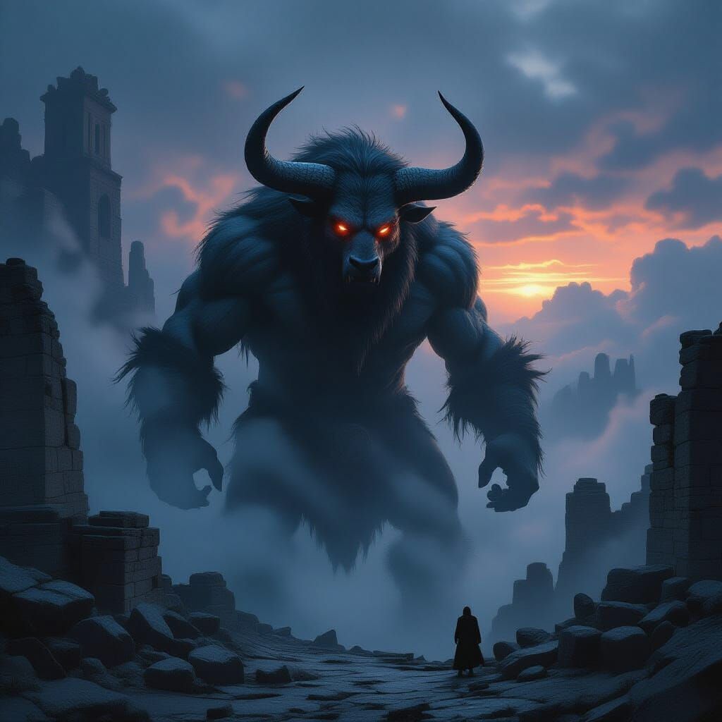 Colossal Minotaur in Ancient Ruins