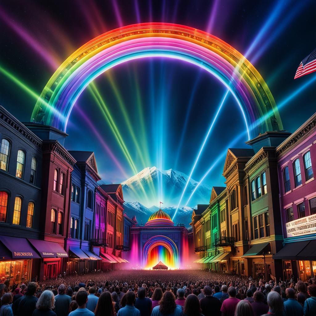 Colorful Music Festival Logo with Rainbow Luminescence