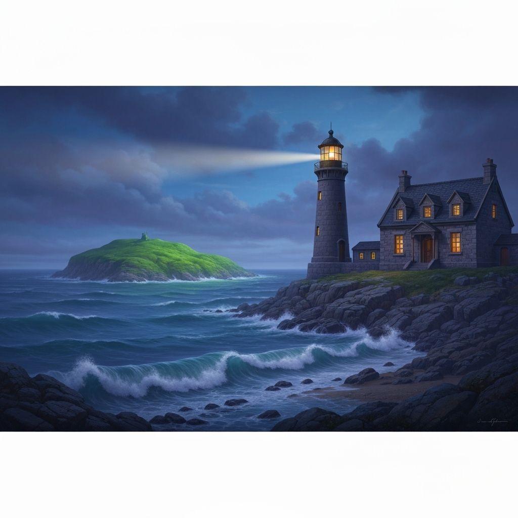 Twilight Seascape with Island Lighthouse, in Matte Painting ...