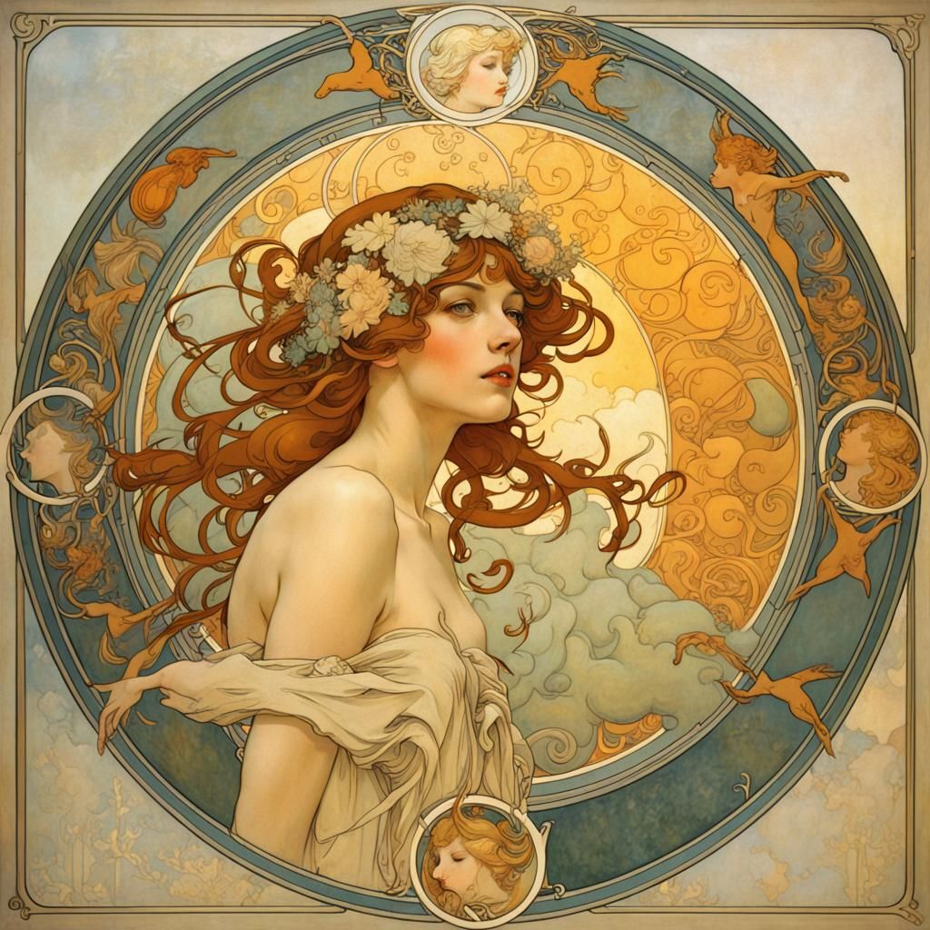 Zodiac Illustration in Art Nouveau Style