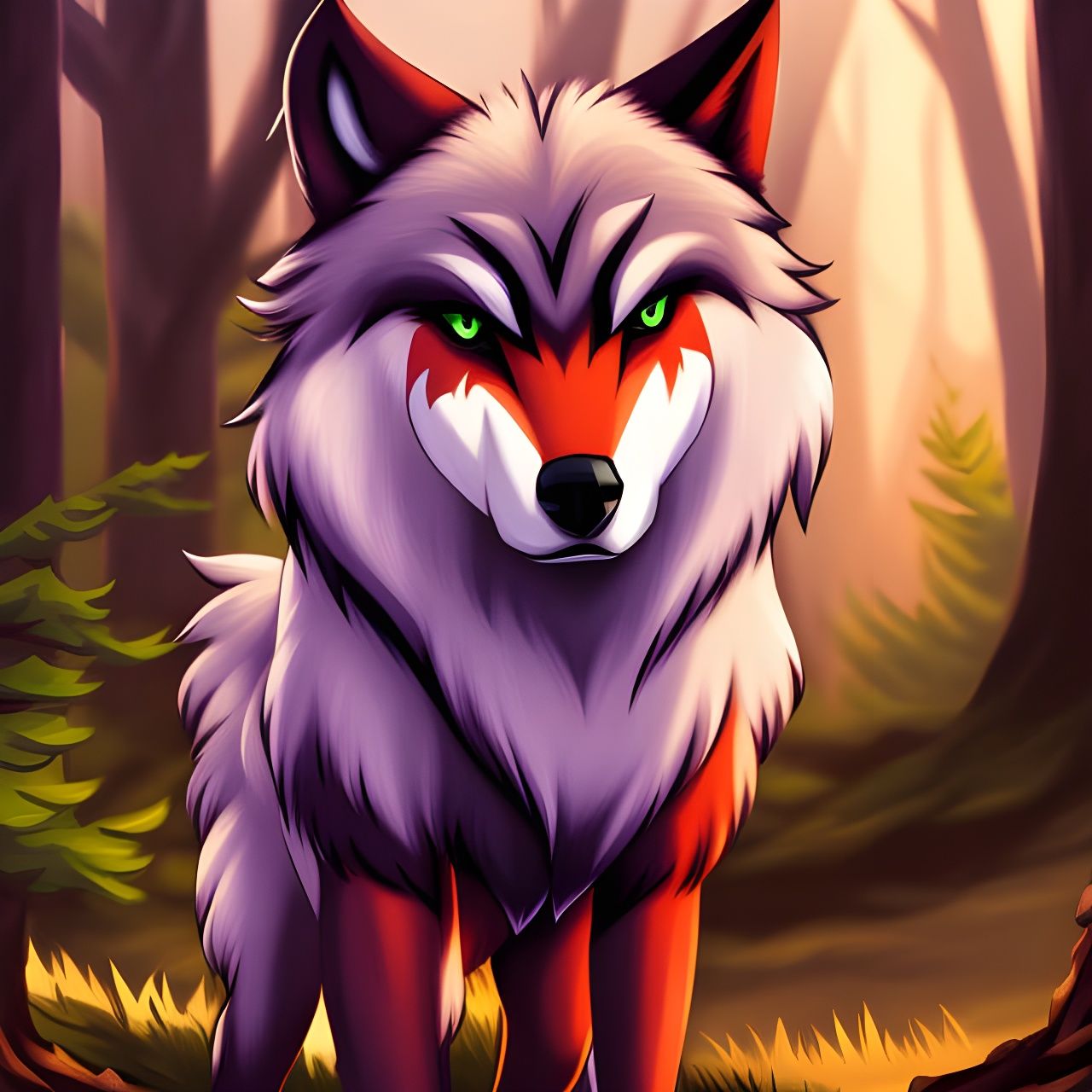 Majestic Wolf Demon Portrait in Forest