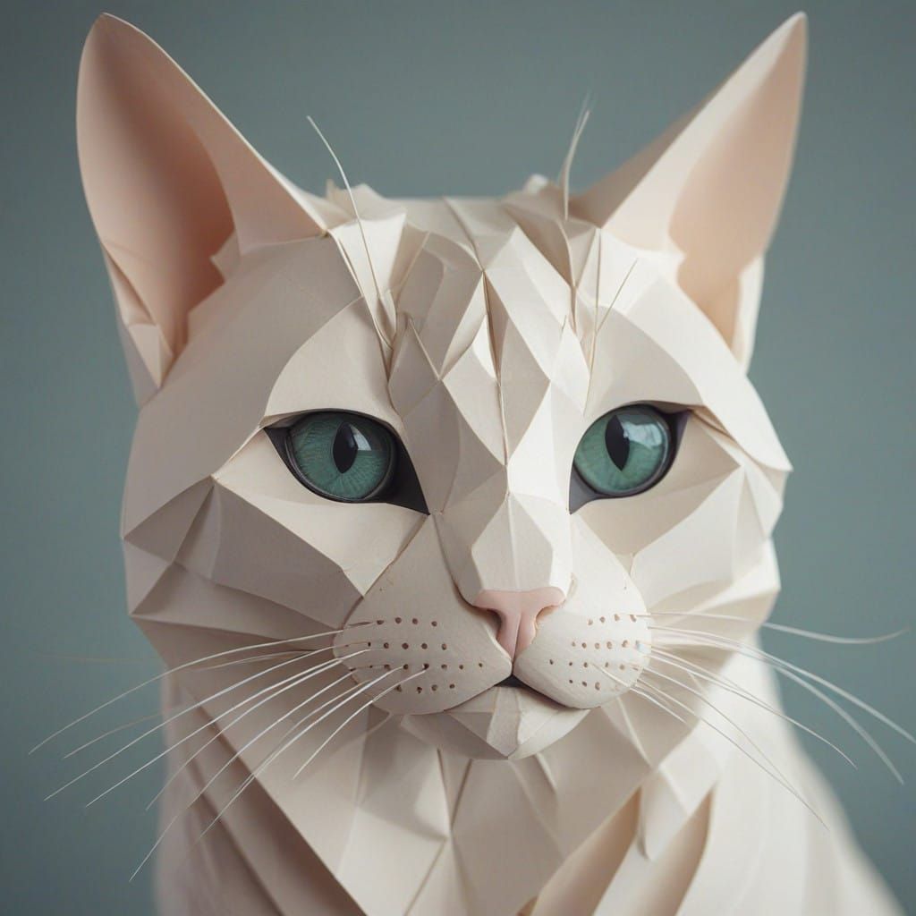 Origami Cat Face in Whimsical Digital Art
