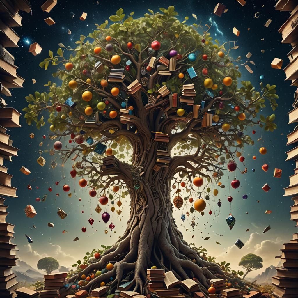 Epic Space Tree with Celestial Roots and Jewelled Fruits