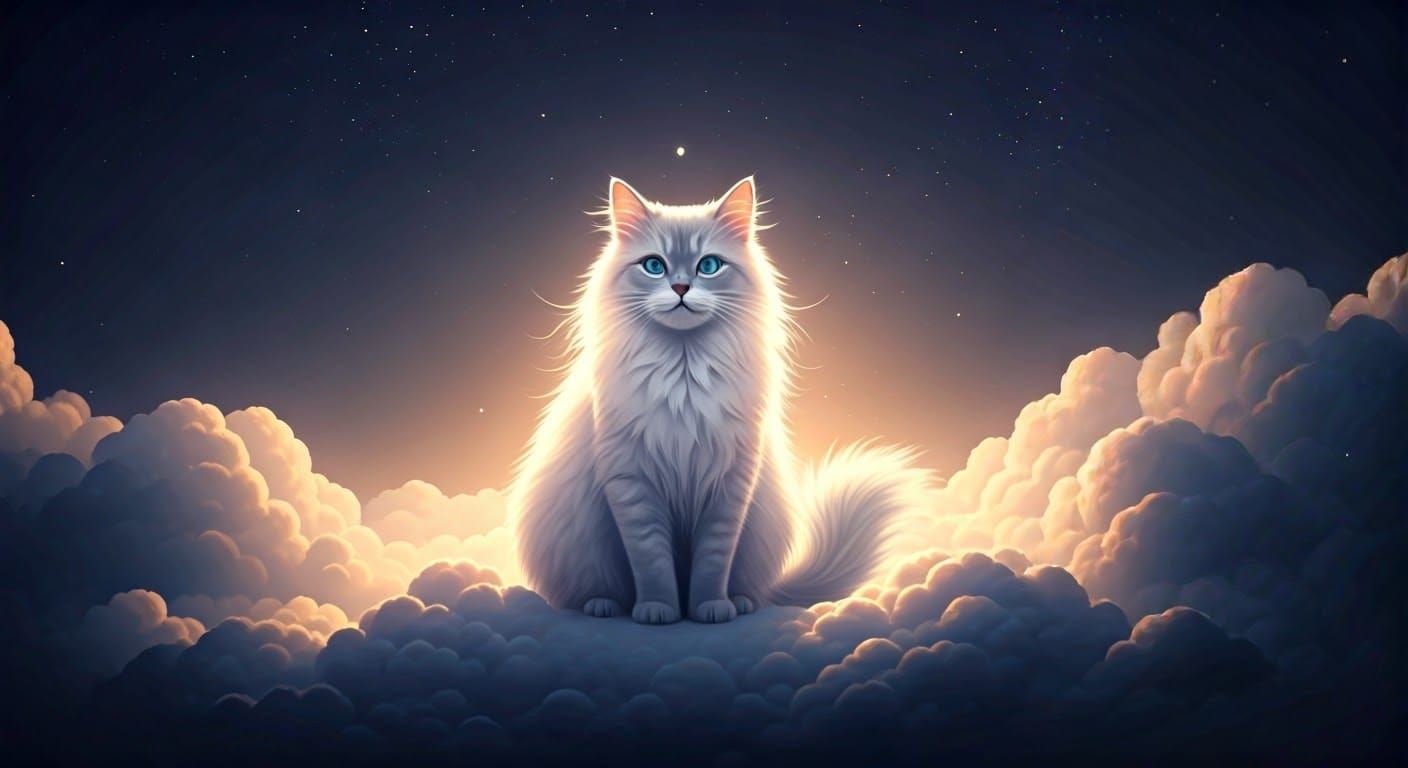 Whimsical Cloud Cat in Ethereal Fantasy Painting