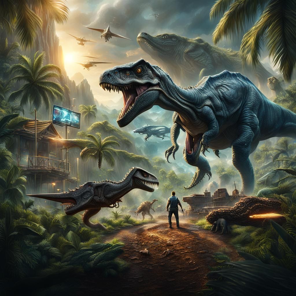 Epic Jurassic World Poster in Detailed Matte Painting