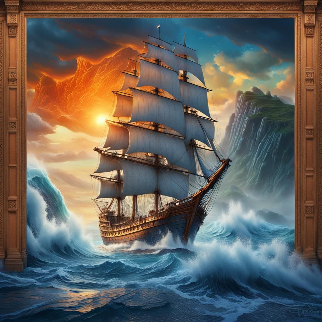 Ship Sails From Painting: Fantasy Concept Art
