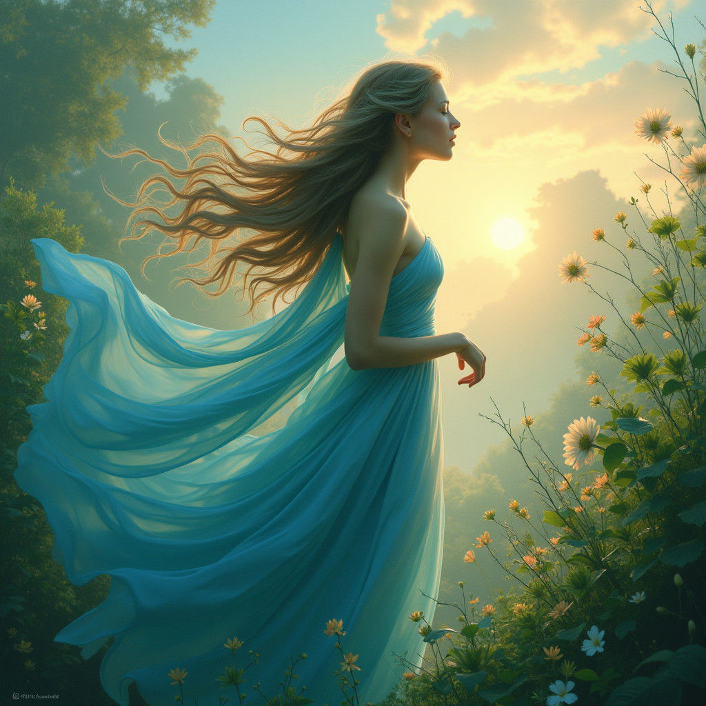 Ethereal Maiden in a Mystical Landscape
