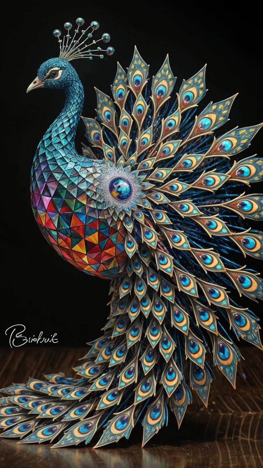 Surreal Peacock in Iridescent Holographic Style