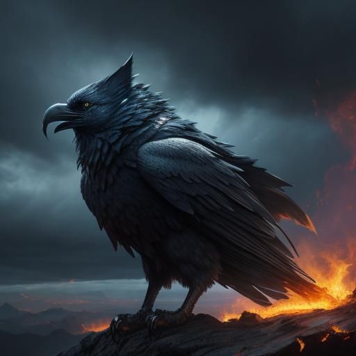 Sentient Cat Cloud with Raven Wings: Fantasy Art