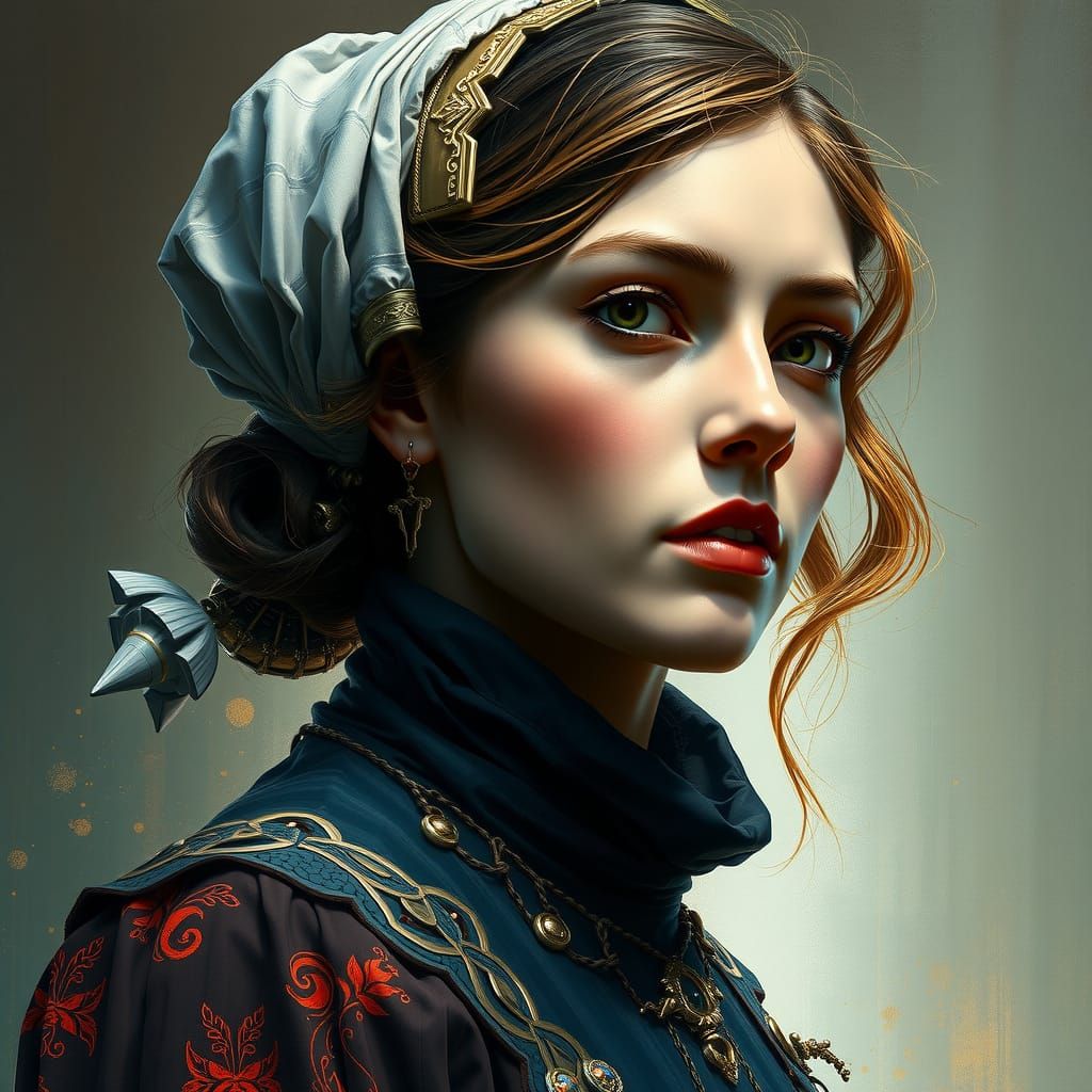 Portrait of a Regal Figure in Cyberpunk Style