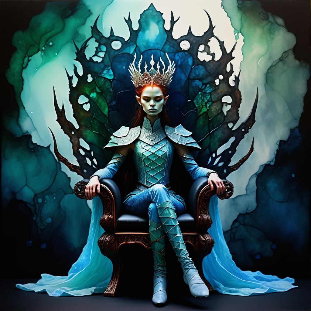 Ethereal Norn Queen Portrait in Alcohol Ink Style