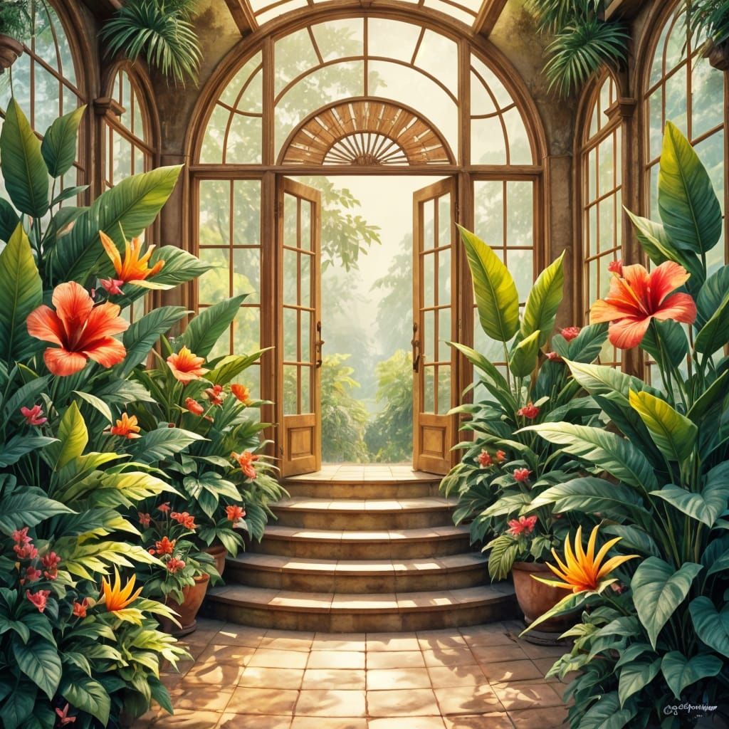 Misty Vintage Conservatory in Ethereal Golden Light