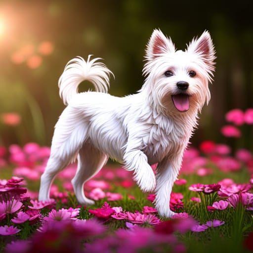 Hyperrealistic Dog with Floral Vines, Detailed 8K Art