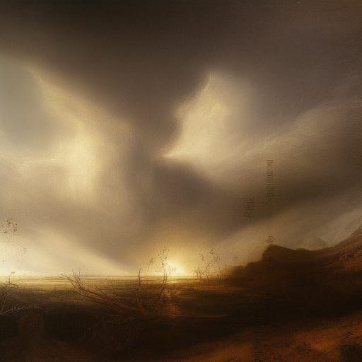 Dust and Fog Landscape: Rembrandt and Sci-Fi Blend
