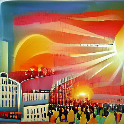Vibrant Soviet City Scene in 1960s Style