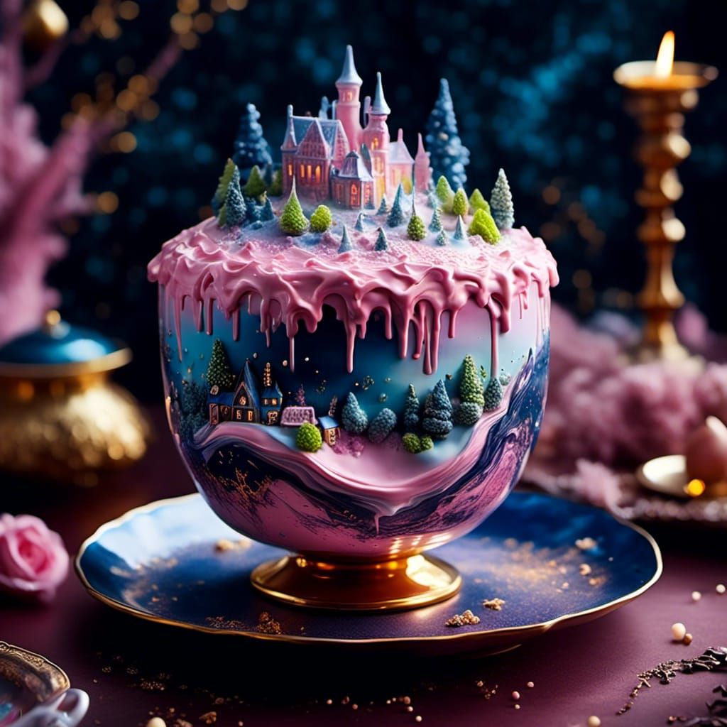 Magical Cake Micro-World in a Porcelain Cup