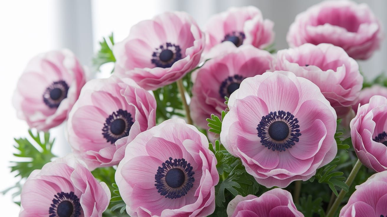 Delicate Pink Bouquet with Purple Centers and Lush Greenery