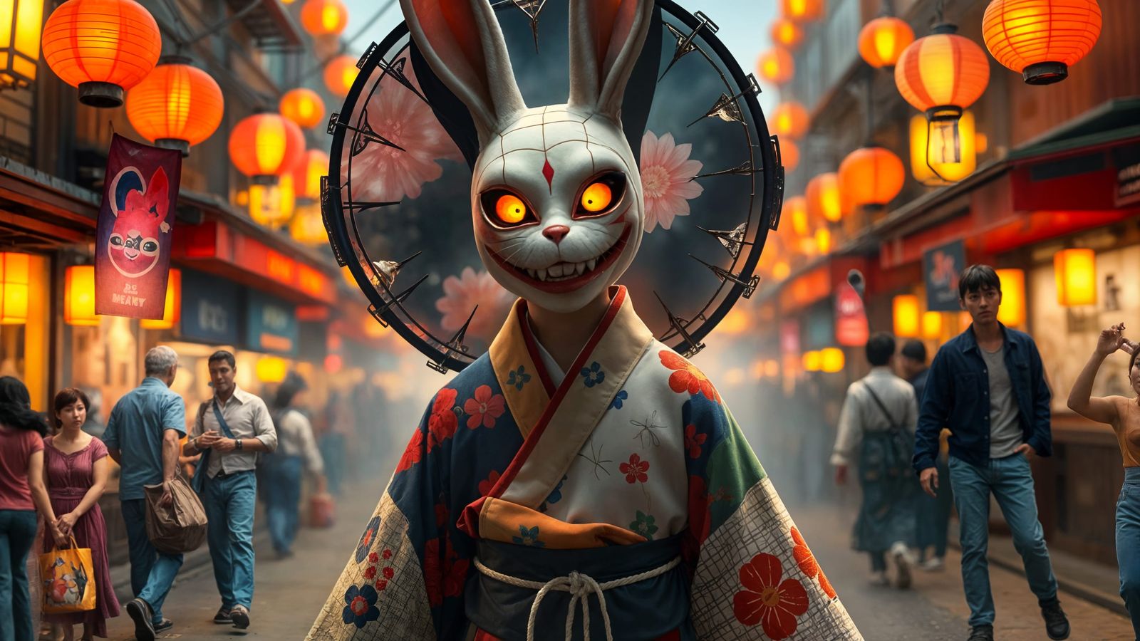 Rabbit Masked Figure in Chaotic Kimono
