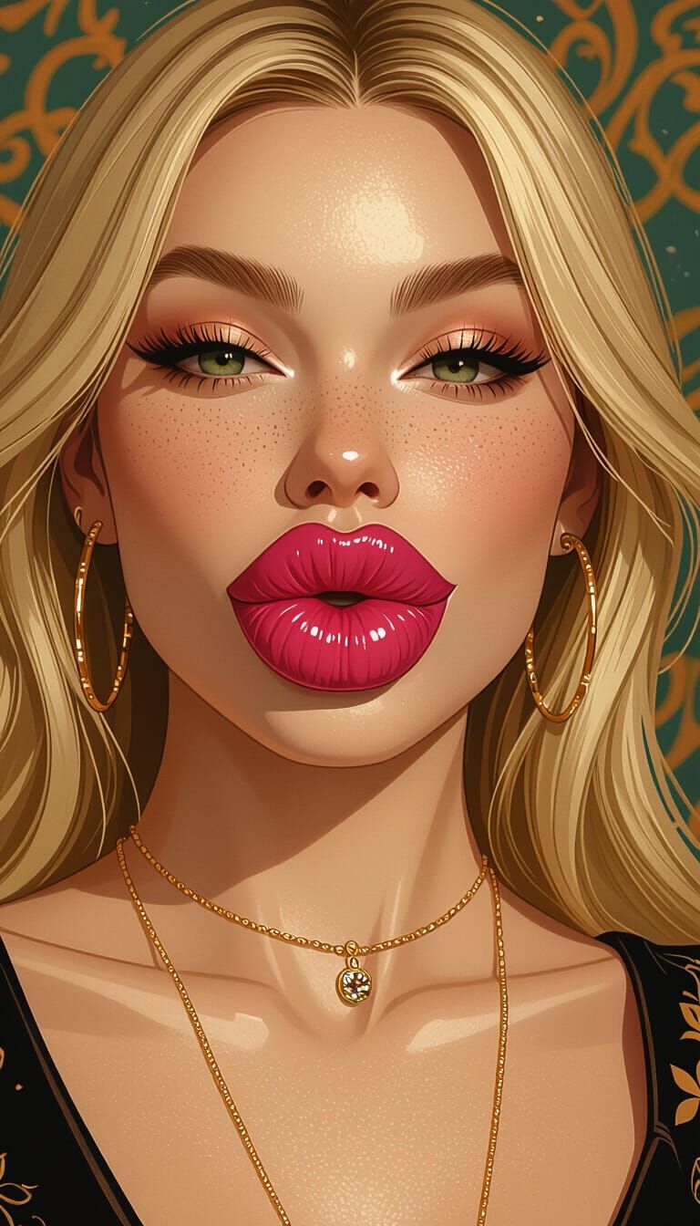 Glamorous Anime Portrait of Woman with Exaggerated Lips