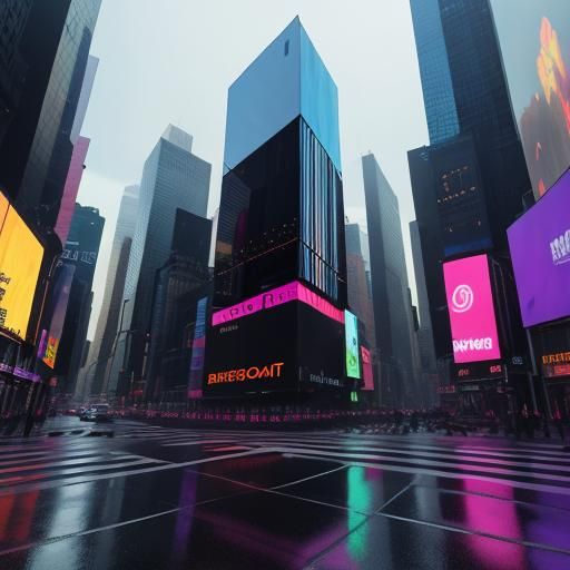 Mirror Cube Reflects Empty Times Square