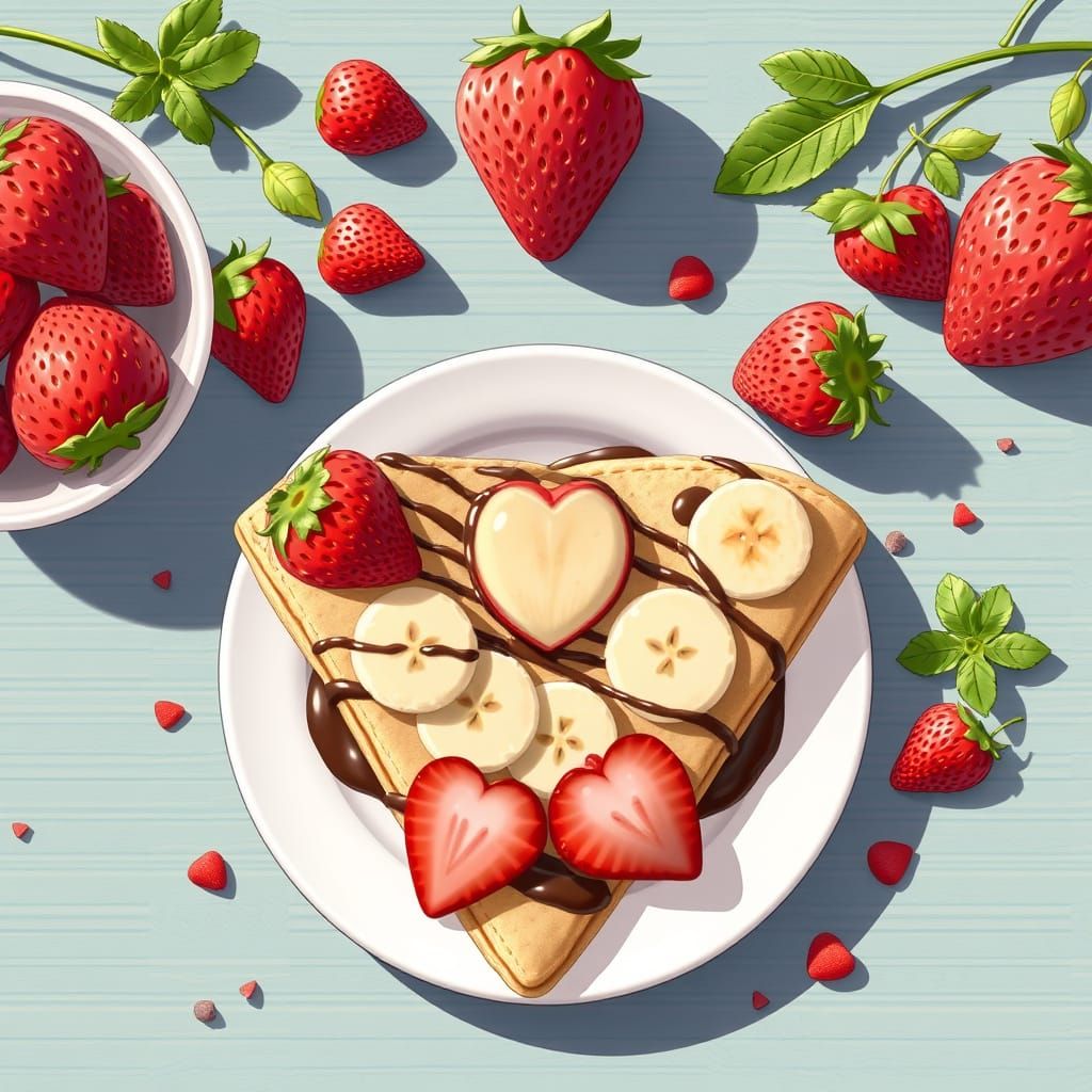 Strawberry Banana Crepes in Anime Style