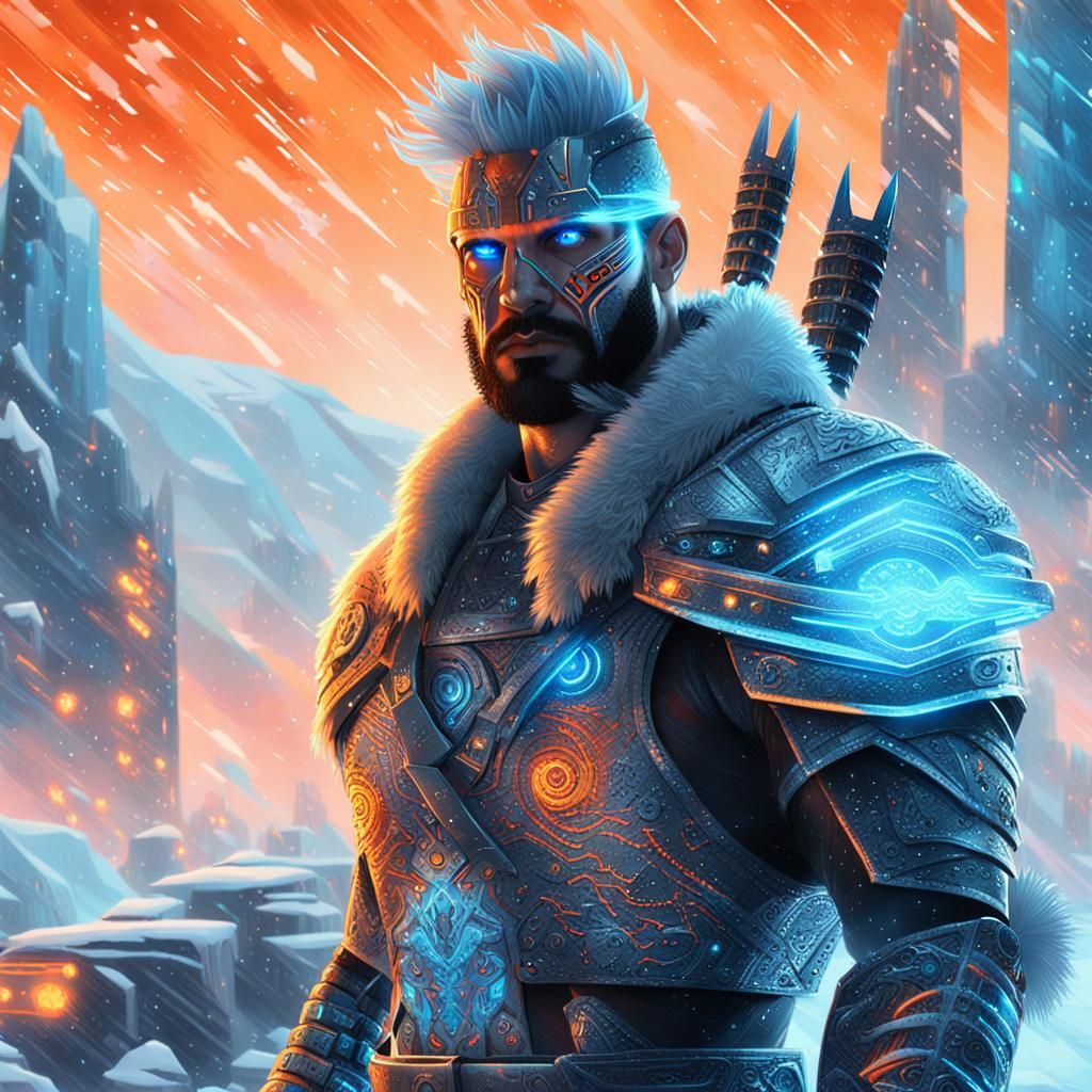Cyberpunk Ice Barbarian in Eternal Storm