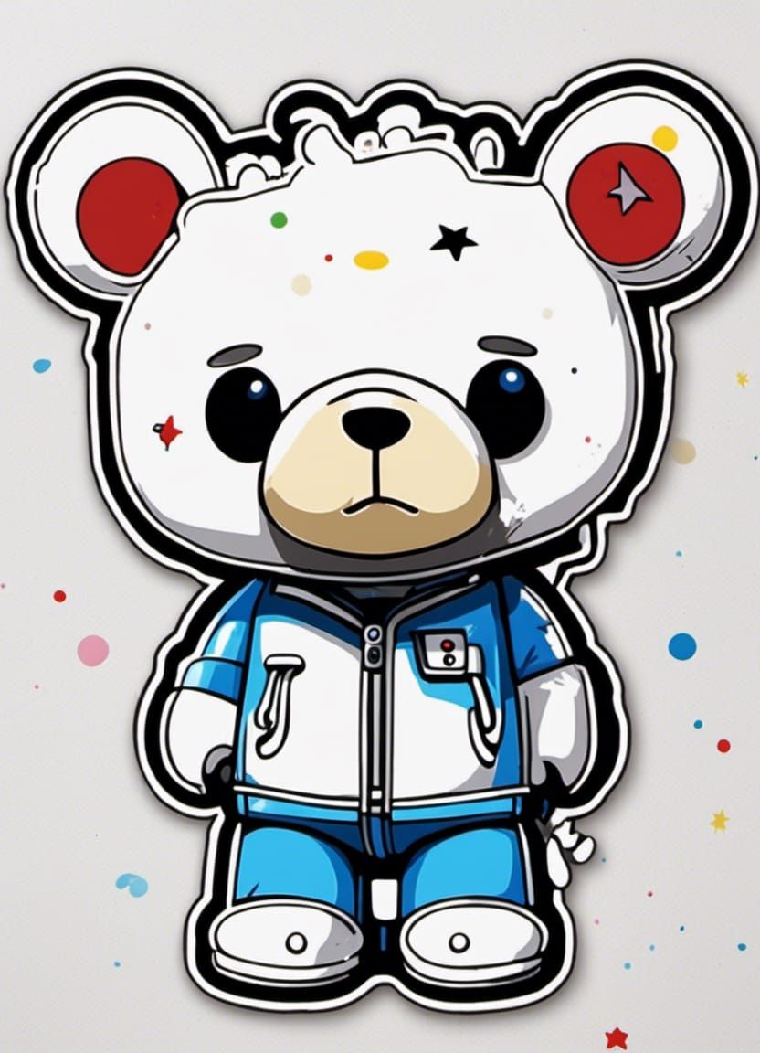 Teddy Bear Rockstar Graffiti Sticker Art