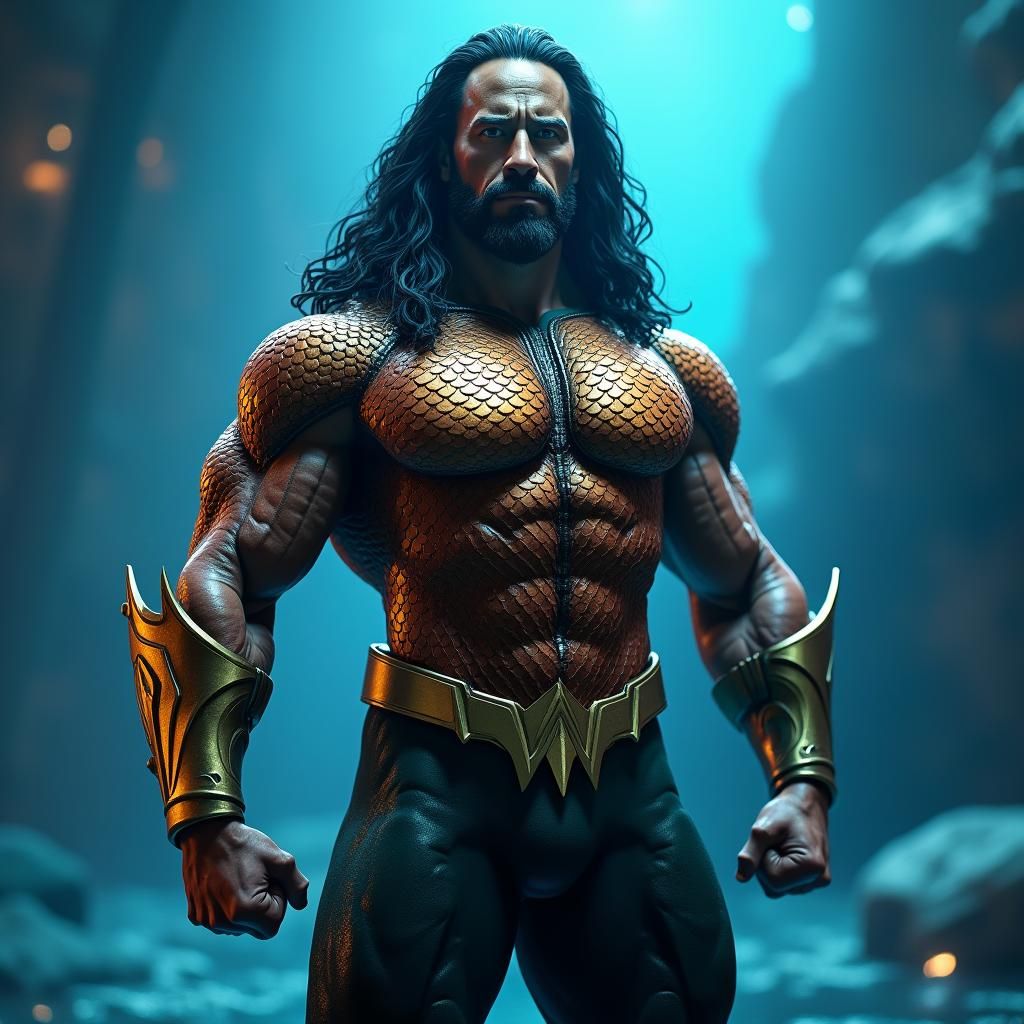 Dwayne Johnson as Hyperrealistic Aquaman Demigod