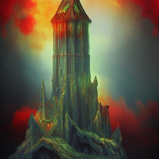 Ghostly Ancient Towers in a Dark Dimension